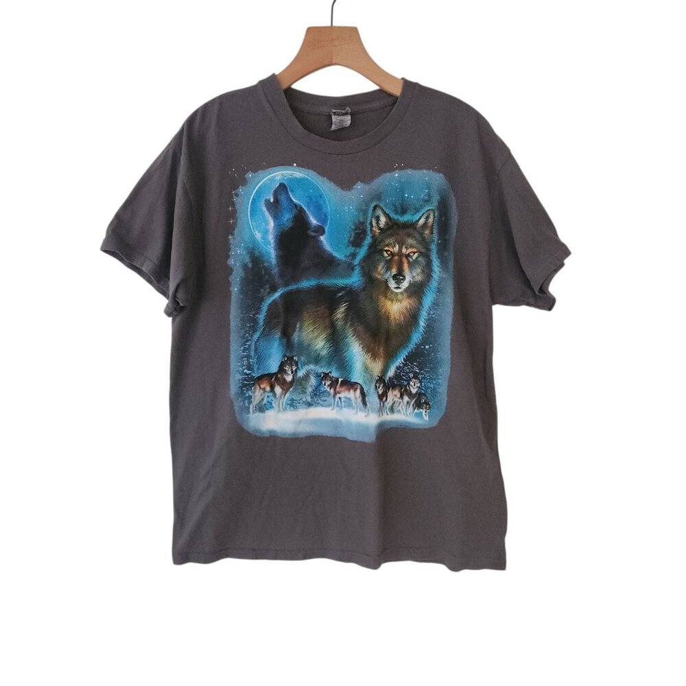 Wolf Howling At The Moon T-Shirt Wildlife Wolves Wolf Pack Gray Large NEW
